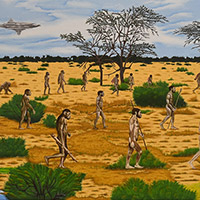 Joe Bartz - <em>The Revealing Science of God</em> Oil on gallery wrap canvas 16" x 40" x 1.5" 2020 $10,000