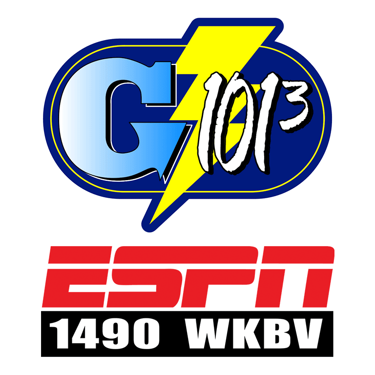 G101.3 and ESPN 1490 WKBV logos.