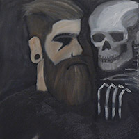 Keith Conley - <em>Self-Portrait with Death</em> Oil on canvas 24" x 18" 2019 $210