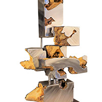 Chris Itsell - <em>The Fabric of Mortality</em> Stainless steel and burl wood 36" x 17" x 8" 2020 $5,500