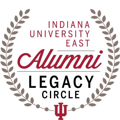 IU East Alumni Legacy Family logo with IU trident, encircled with branches of wheat.