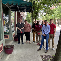 The BOSS Experience started with recent graduates from the Class of 2022. During the two-week experience, participants traveled to Richmond's Historic Depot District to explore local entrepreneur-owned shops. Left to right: Reggie Reuss, Jessica Maupin, Garrett Silcott, and Colton Toms (front) Dailen Troutman, Joao de Lima and Colt Meyer.